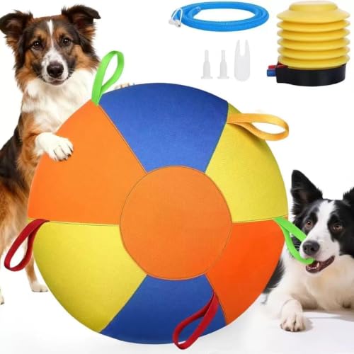 Herding Ball for Dogs Durable Tear Resistant Inflatable Big Ball Tough Herding for Play Exercise Toy with Heavy Duty Handle Cover & Pump, Jumbo Size for Active Herding Breeds - 18"/45cm
