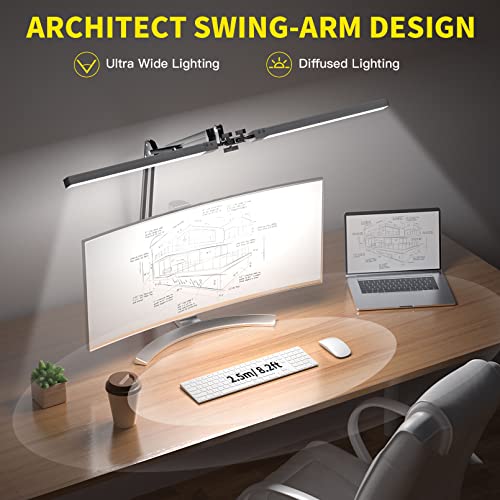 Chiclew Led Desk Lamp For Home Office, 24W Swing Arm Double-Head Table Lamps, 3 Colors Lighting & Stepless Dimming Architect Reading Desk Light, Adjustable Eye-Caring Clamp Light For Study Relax Work #TOP5
