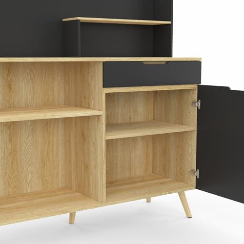 Buffet bas de cuisine 120 CM OLAF plan de travail H.83 cm 1 porte + 1 tiroir façon hêtre et - vue 7