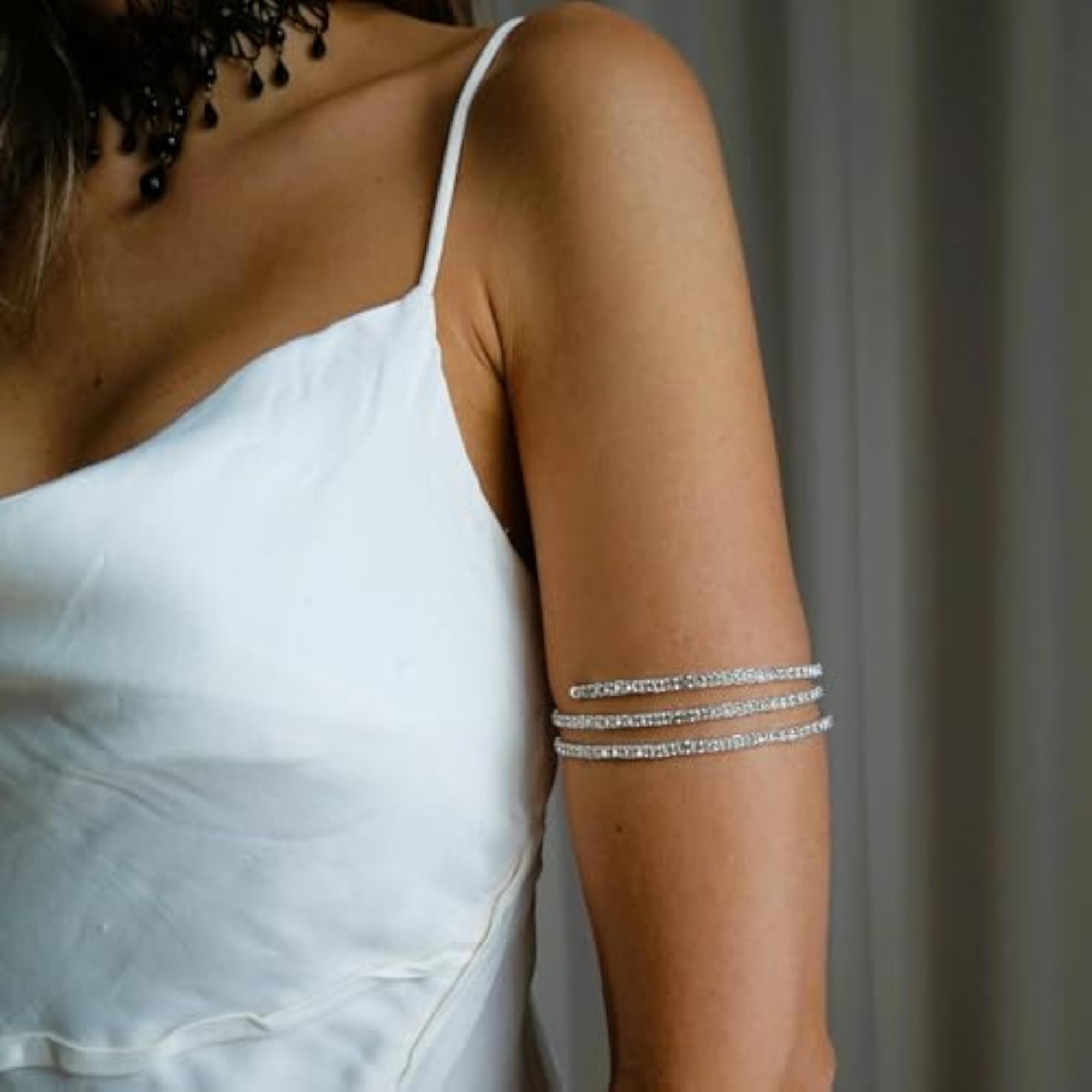 Rhinestone Arm Cuff Wrap for Women, Gold Silver Open Cuff