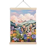 gsgfdshf Maximalist Colorful Floral Mountain Wall Art Poster Framed, Eclectic Vibrant Wildflower Landscape Hanging Wall Decor for Home Bedroom Living Room, 12x16 Inches