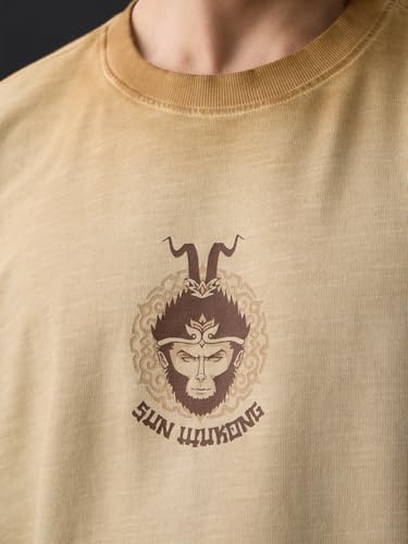 Image of The Souled Store Originals : Kalyuga Oversized T-Shirt for Men Boys Cotton Casual Half Sleeves Baggy Loose Fit Drop Shoulder Round Neck Grey