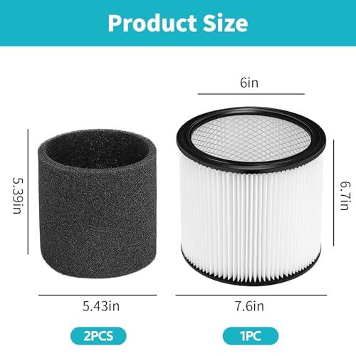 Image of Replacement Filter For Shop Vac Filters 90304 90350 90333 Wet Dry Shop Vac Filter, for Most Wet /Dry Vacuum Cleaners 5 Gallon and Above (2 Replacement Filter + 2 Lids + 4 Foam Sleeve Filters)