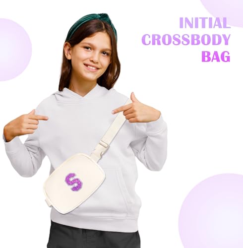 Image of COSHAYSOO Initial Letter Fanny Pack for Girls Personalized Christmas Birthday Gifts for 6 7 8 9 10 11 12 Year Old Teen Girl, Girly Fashion Crossbody Purse Belt Bag Preteen Tween Trendy Stuff Ivory S
