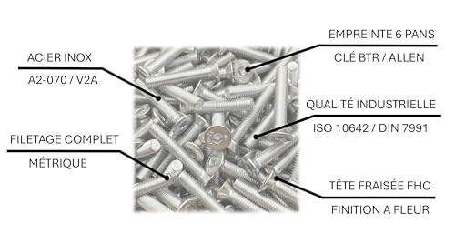 PRORAJE Vis M6x20 mm INOX A2 Tête Fraisée FHC Ø 6x20 mm, LOT DE 5 Pcs – vue 5