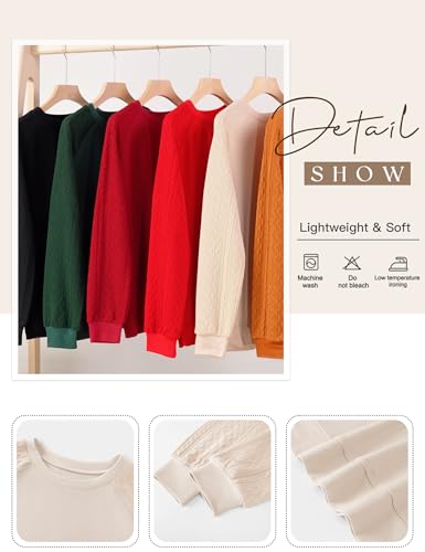 Image of LOMON Long Sleeve Shirts for Women Dressy Casual Crewneck Cable Knit Sleeve Sweaters Lightweight Pullover Tunic Tops