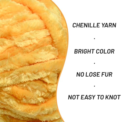 Image of Fuzzy Chunky Chenille Yarn for Crocheting,Soft Plush Yarns for Hand Knitting,Bulky 3x100g(3x49.2 yd) Baby Blanket Yarn for Crocheting Amigurumi,Crochet Fluffy Velvet Yarns (3 Golden Yellow)