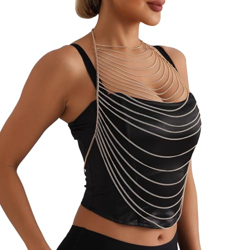 Gold Punk Bra Chain,Bikini Metal Tassel Chest Body Chain Summer Top Body Chain Jewelry Festival Rave Outfit Multi Layered Bra Body Chain Jewelry for Women by Panxly - Used condition - Image 3