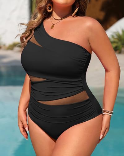 Aqua Eve Plus Size One Piece Swimsuit for Women Tummy Control Bathing Suits One Shoulder Swimwear4