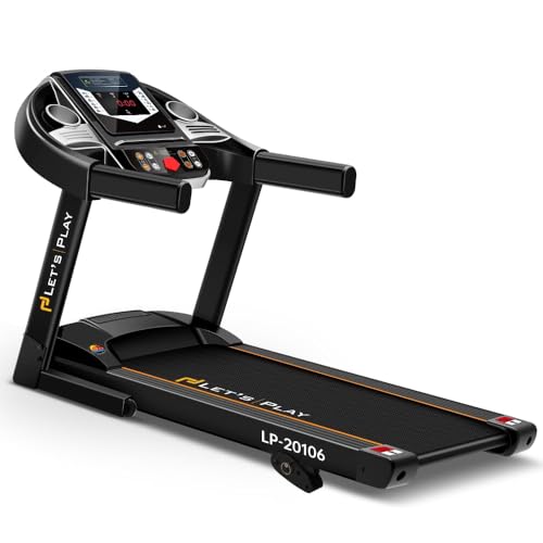 Image of LET'S PLAY 4HP Peak Motorized Treadmill for Home Gym Workout, Manual Incline Foldable Running Machine, 110Kg User Weight, Max Speed 12 km /hr, Bluetooth Speaker