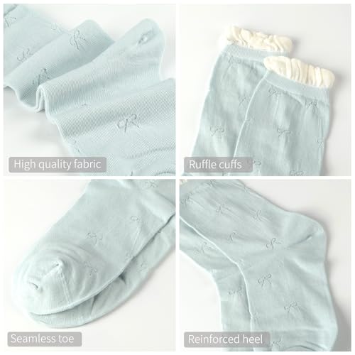 3 Pairs Women's Cute Crew Socks Casual Novelty Athletic Bowknot Cotton Calf Socks for Women3