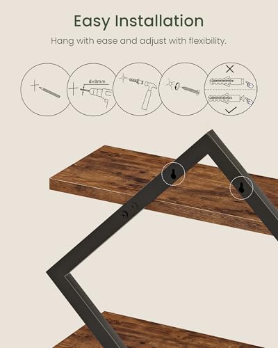 Image of CHOEZON Floating Shelves, Set of 2 Wall Shelves, 2-Tier Hanging Shelves, Wall Shelf Set of 2, Wall Mounted Shelves, for Living Room, Bedroom, Kitchen, Office, Study, Rustic Brown TBJ01P2BF