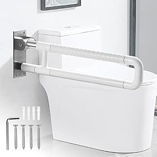 Toilet Safety Grab Bar, Shower Aids Grab Rail, Bathroom Support Rail Handrail, Non Slip Foldable Drop Down Toilet Rails Handle Grip, Wall Mounted Guard Frame for Disabled Elderly Pregnant Bariatric