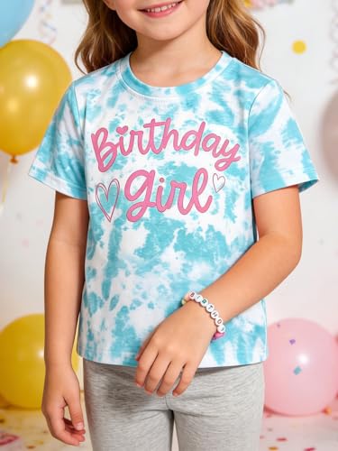Image of Girls' Birthday Girl Letter Print T-Shirt with Bracelet, Pink, Size 4-12Y, Short Sleeve