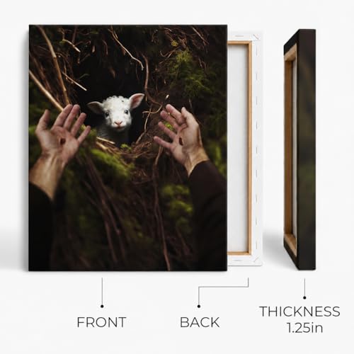 Image of GUN SUPPLIES OUTLET LLC Jesus and Lamb Canvas Wall Art Jesus Reaches Down to Rescue A Lamb Picture Wall Art Christian Home Decor 16x20 inch