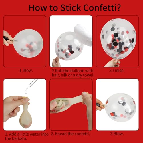 Image of RUBFAC 129pcs Red Black White Balloons Confetti Garland Arch Kit for Graduation BBQ Casino Theme Party Decorations Poker Card Racing Car Birthday Supplies