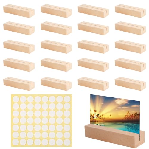 Gucass 20 Stück Kartenhalter Holz, Tischkartenhalter Holz Postkartenhalter Fotohalter Menükartenhalter mit Doppelseitigen Klebstoff, Platzkartenhalter Fotoaufsteller für Hochzeiten Partys Holzständer