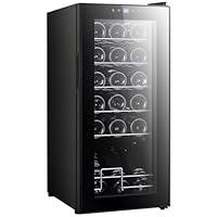 HOMCOM 50L Wine Cooler, 18 Bottles, 5-18° Freestanding Wine Fridge with Glass Door, LED Light, Temperature Control and Digital Touch Screen, Black