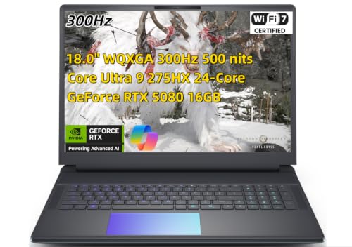 Image of NewDell Alien.ware 18 Area-51 Gaming Laptop AI PC, 18.0 inch WQXGA 300Hz 3ms, Core Ultra 9 275HX 24-Core, GeForce RTX 5080 16GB, 32GB RAM 1TB SSD, 2MP FHD IR Camera 2*Thunderbolt 5 RGB lighting Keyboard
