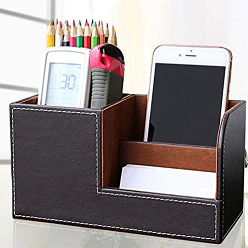 Caixa de armazenamento de caneta organizadora de mesa de couro PU da Tomaibaby, caixa criativa multi