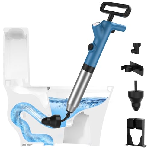 Granarbol High Pressure Toilet Plunger Air Drain Blaster with Real-Time Gauge Heavy Duty Toilet Auger & Drain Snake-Clog Remover for Toilets Sinks Floor Drains (Blue)