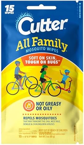 Cutter All Family Mosquito Wipes, Insect Repellent, Repel Mosquitoes, Ticks, Gnats, Fleas & More, 7% DEET 15 Count