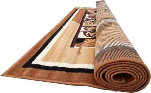 Image of Modern Floral Area Rug 6x8 Feet | Soft BCF Brown Gold Living Room Carpet