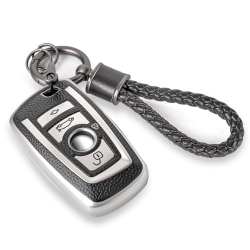 Image of Key Fob Cover for BMW, Braided Loop Keychain Accessory, Silver