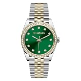 FREDDY Orologio da Polso Donna Joy, Joy Orologio da Donna Cinturino in Acciaio, Cassa Tonda 30 mm - Bicolore Verde Gemme