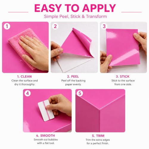 Image of Vinyl Contact Paper Decorative for Cabinets Countertops Kitchen Shelves Liner Self Adhesive Film Peel and Stick Waterproof Removable Wallpaper (Inches 24 x 118, Pink Glossy)