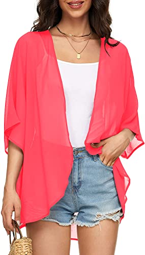 Image of Indian Trendy Women's Solid Puff Sleeve Kimono Cardigan Loose Cover Up Casual Blouse Top Chiffon