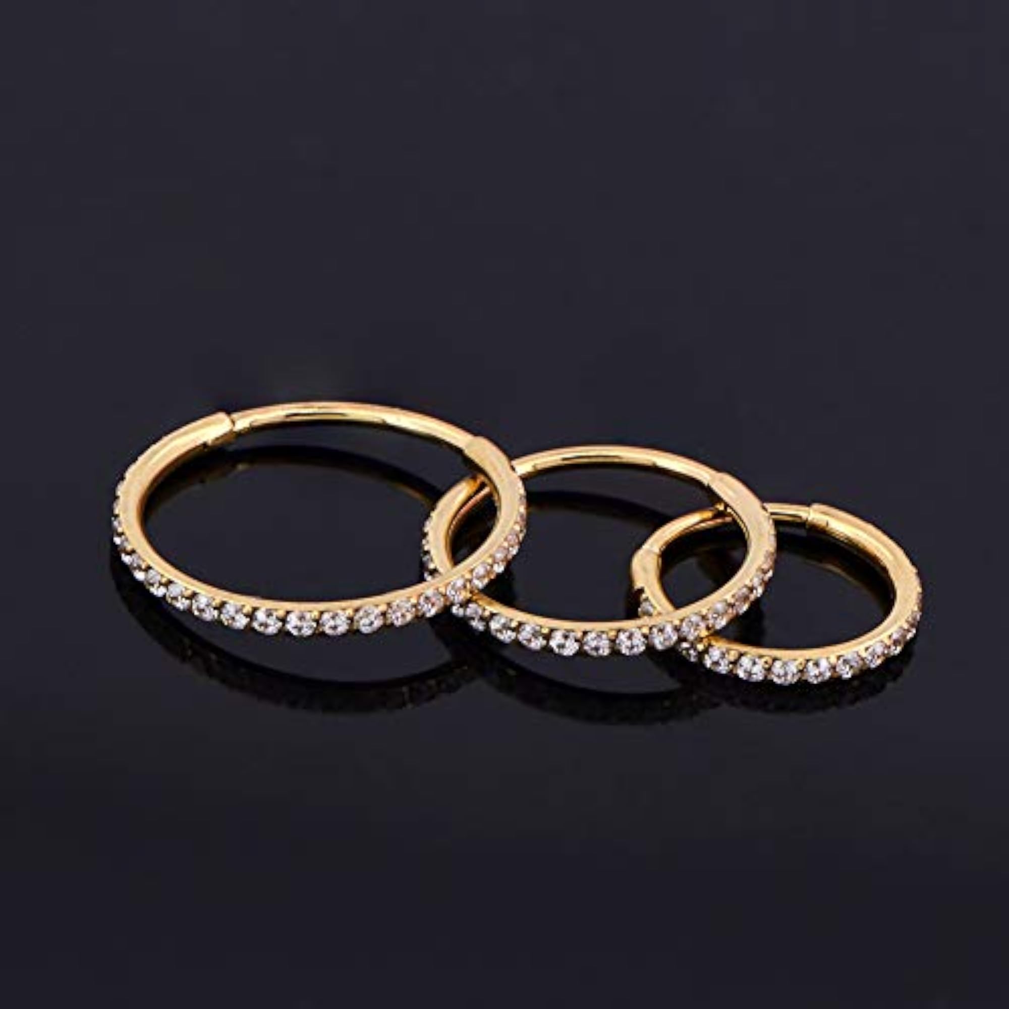 Gold Hinged Segment Earring Hoop with Clear CZ