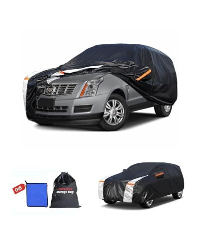 Image of Cadillac SRX Car Cover 100% Waterproof All Weather, Gift with Towel, 10 Layers SUV Car Cover Custom Fit 2003-2016 Cadillac SRX, Full Exterior Car Covers Rain Sun UV Protection with Door Zipper.