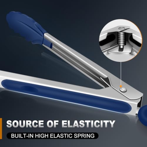 Image of Tongs For Cooking - Kitchen Tong with Silicone Tip 7 inch, 9 inch, 12 inch Blue