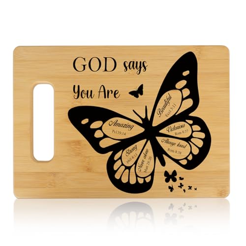 Tabla de Cortar de Bambú con Diseño Inspirador para Mujeres Católicas: 'Dios Dice Que Eres', Regalo Espiritual, de Cumpleaños o Navidad miniatura 1