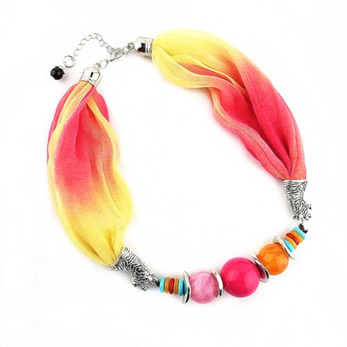 Women's Colorful Pendant Scarf - Multi-Style Chiffon Wrap Shawl, Vintage Bohemian Necklace Scarf with Tassel4