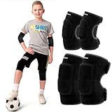 YEEKORO Knee Pads Elbow Pads Set for Kids, Youth Adjustable Knee Elbow Pads Protective Sets with Thickened SBR Pads for Riding Rollerblading Skating Skateboarding Snowboarding Volleyball(Black，Large)