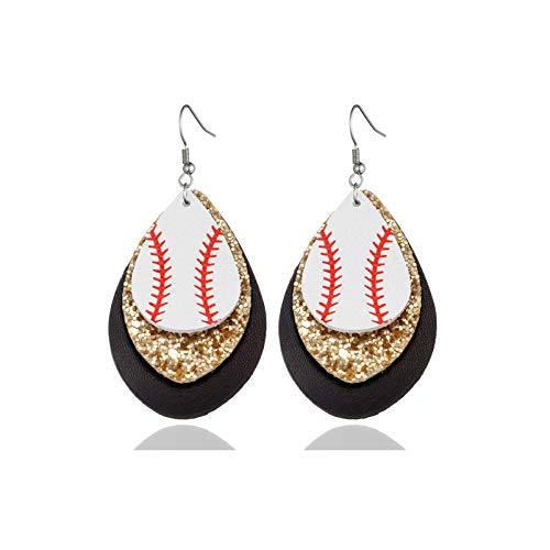 Punk Rock 2PCS Alloy Hook Earrings Drop Dangle Baseball Pattern Multi-layer Leather Earrings