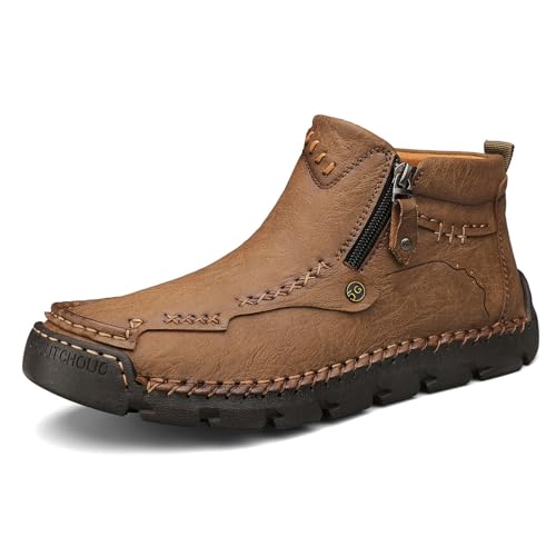 Stepthetop Motorcycle Boots Men, Step the Top Wide Toe Leather Motorcycle Boots, Waterproof Anti-Slip Shoes for Work, Hiking