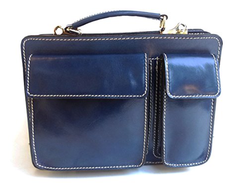 Bolso de piel auténtica para hombre azul, distinción Made in Italy en tamaño Classic M
