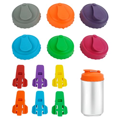 Soda Can Covers Lids, 12 PCS Reusable Silicone Soda Can Covers and Manual Openers, Pop Can Covers for Soda, Can Stoppers Protectors for Soda Beverages Juices Beer Cola Can Saver Lid Fits Standard Cans