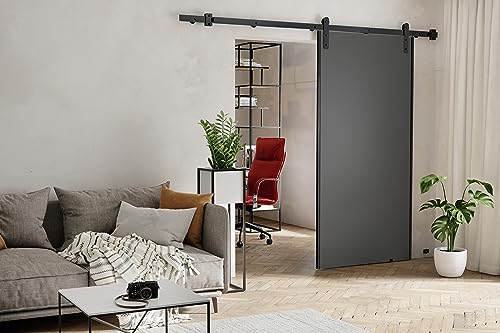 KIER FURNITURE AURA Schiebetüren – Schiebetür Komplettset Schiene Komplettset Mit Tür – Zimmertüren Mit Zarge Komplett - B76xH205xT1,6 cm - Graphit