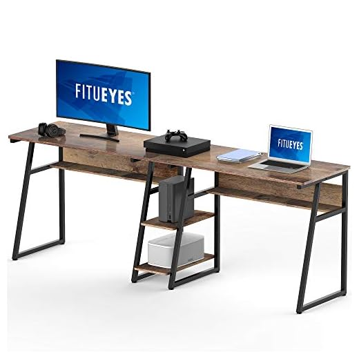 FITUEYES Double Computer Desk with Storage Shelves, 81 inch Two Person Desk with Bookshelf, Extra Long Workstation Desk for Home Office
