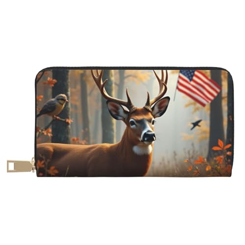 Rustic Brown Deer-A Print Wallet Women, Leather Bifold Multi Card Wallet, Long Purse Women's Wallets