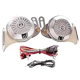 FARBIN Car Horn Loud 3 Sound Customized Electric Horns Motorcycle Horn Chrome Silver 3 Sound Truck Train Horns 12V (White)