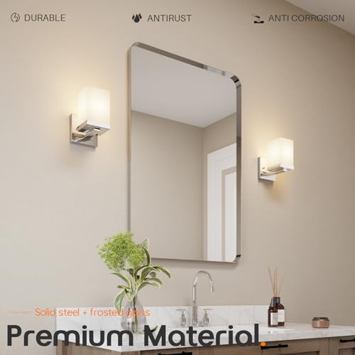 AONEON Bathroom Light Fixture Wall Sconce with White Frosted Glass Shade, Polished Chrome Vanity Lightings Over Mirror Hallway Entrance Porch T003CH-L1 by AONEON - Used condition - Image 3
