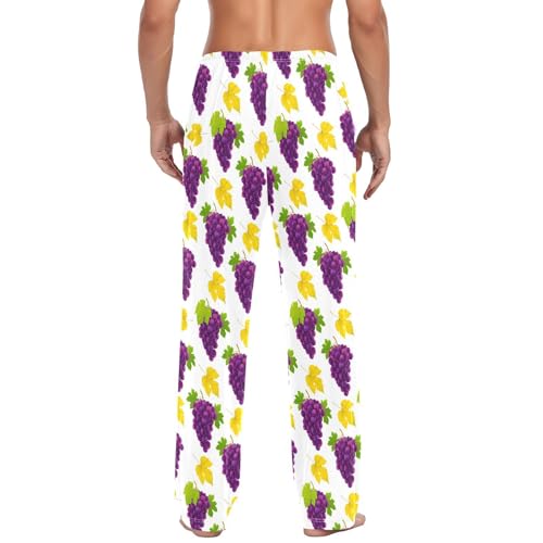 Men's Purple Grape Pattern Pajama Pants with Pockets - Straight Fit Cotton Sleep Bottoms for Lounge & Nightwear#1243