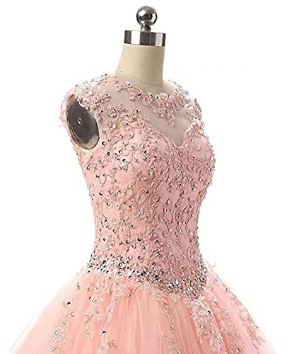 MllesReve Tulle Princess Quinceanera Dresses Lace Applique Beaded Keyhole Back Cap Sleeve Ball Gown Prom Dress4