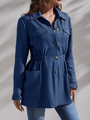 Womens Military Jacket Button Lightweight Utility Elastic Casual Anorak Jackets Long Sleeve High Waist Coat With Pockets #TOP1