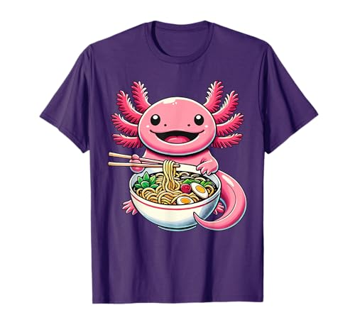 Kawaii Axolotl Eating Ramen Noodles Axolotl T-Shirt